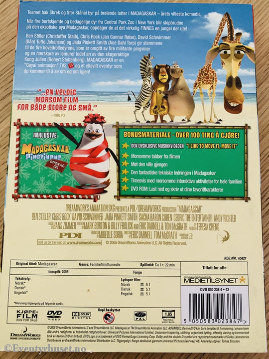 Madagaskar. Inkludert Ny Kortfilm Med Pingvinene. 2005. Dvd Slipcase.