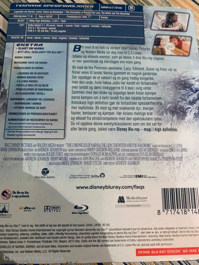 Narnia - Løven Heksa Og Klesskapet. Blu-Ray Slipcase. Disc