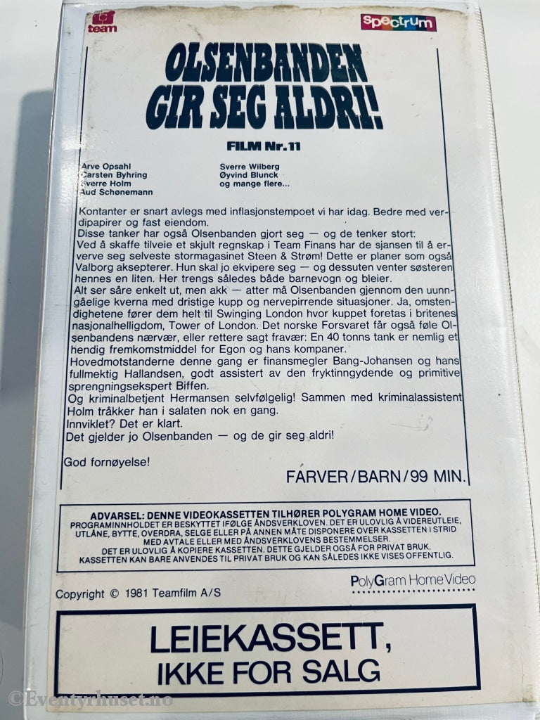 Olsenbanden Nr. 11. Gir Seg Aldri. 1981. Vhs Big Box.