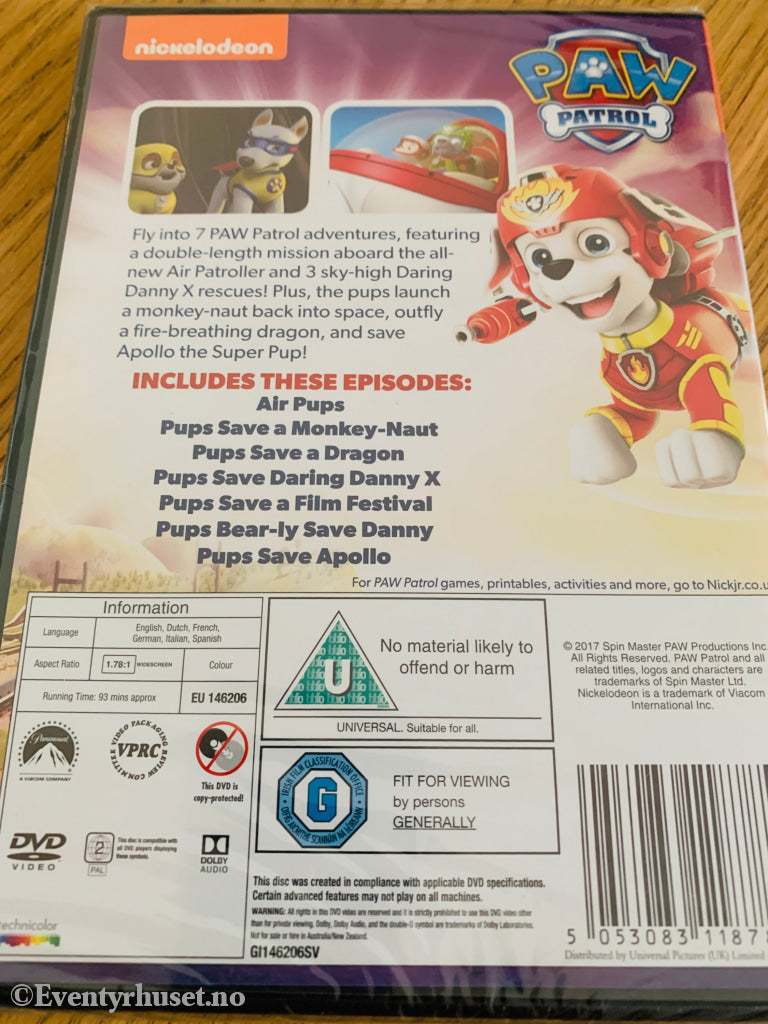 Paw Patrol – Air Pups . 2016 . DVD. Ny i plast!