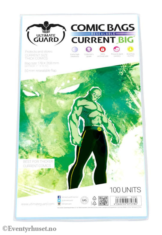 Ultimate Guard Comic Bags Resealable (100) - Current Big Size Storage & Protection