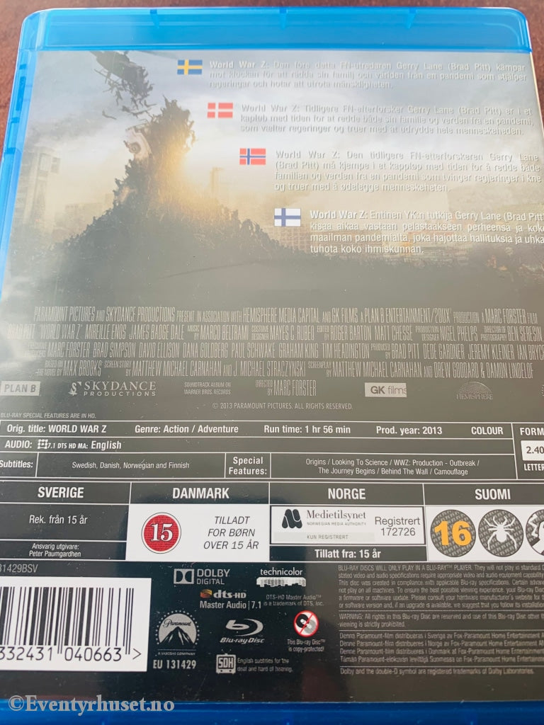 World War Z. Blu-Ray. Blu-Ray Disc