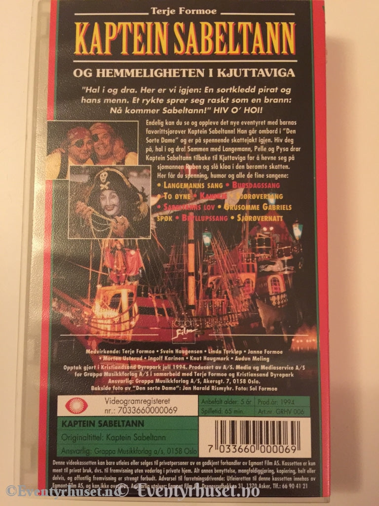 Terje Formoe. 1994. Kaptein Sabeltann Og Hemmeligheten I Kjuttaviga. Vhs. Vhs